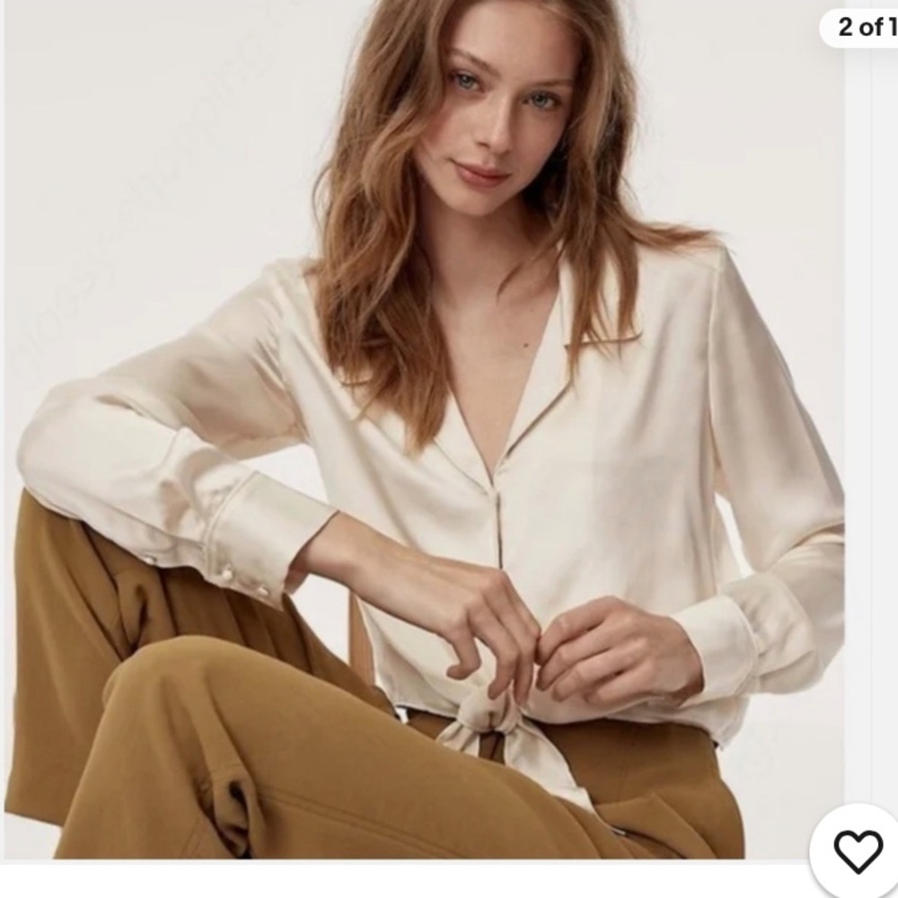Vince Ivory Tie-Front Satin Blouse